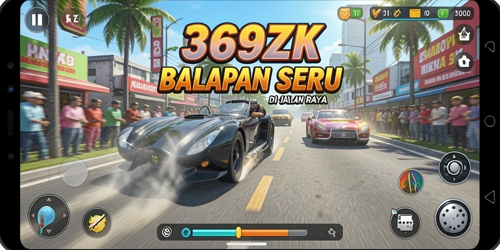 Gameplay mendebarkan di trek balap 369ZK.