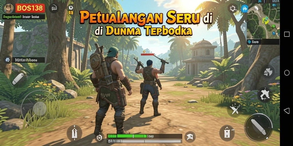 Screenshot menunjukkan eksplorasi seru dunia terbuka BOS138.