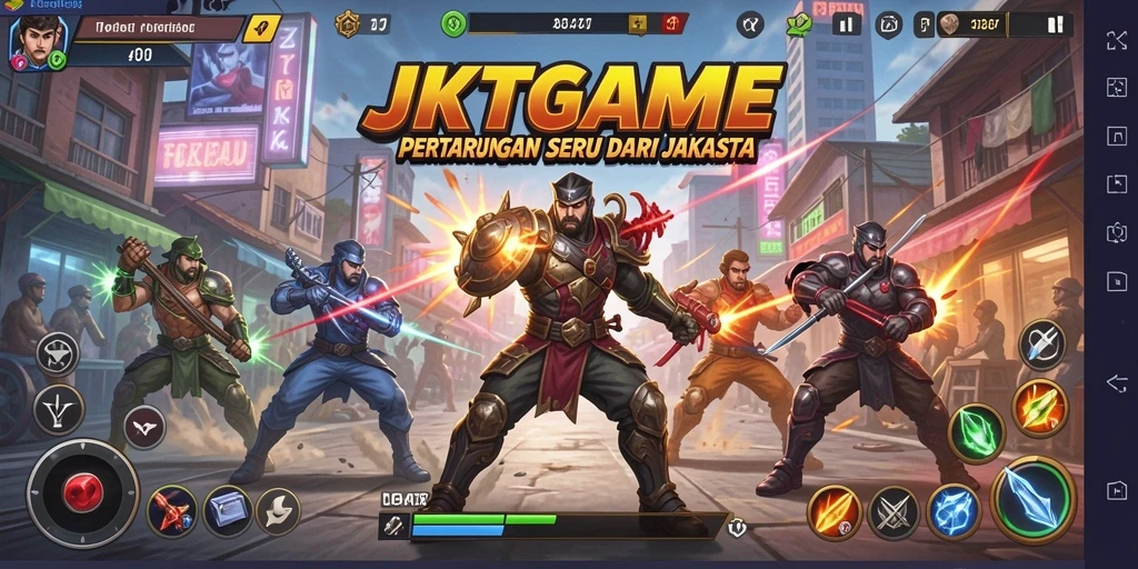 Screenshot utama JKTGAME menampilkan aksi pertarungan yang mendebarkan.