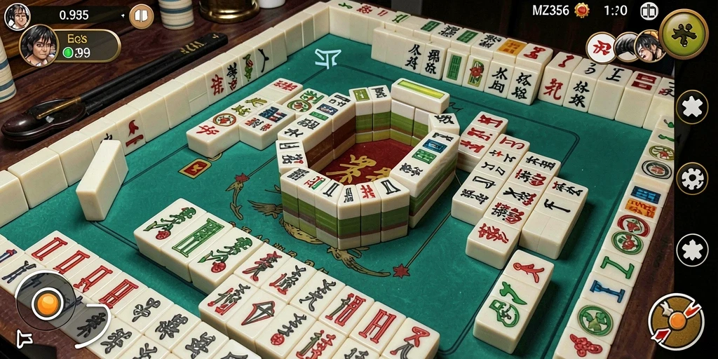 Screenshot gameplay MZ356 menampilkan papan Mahjong penuh warna dan menarik.
