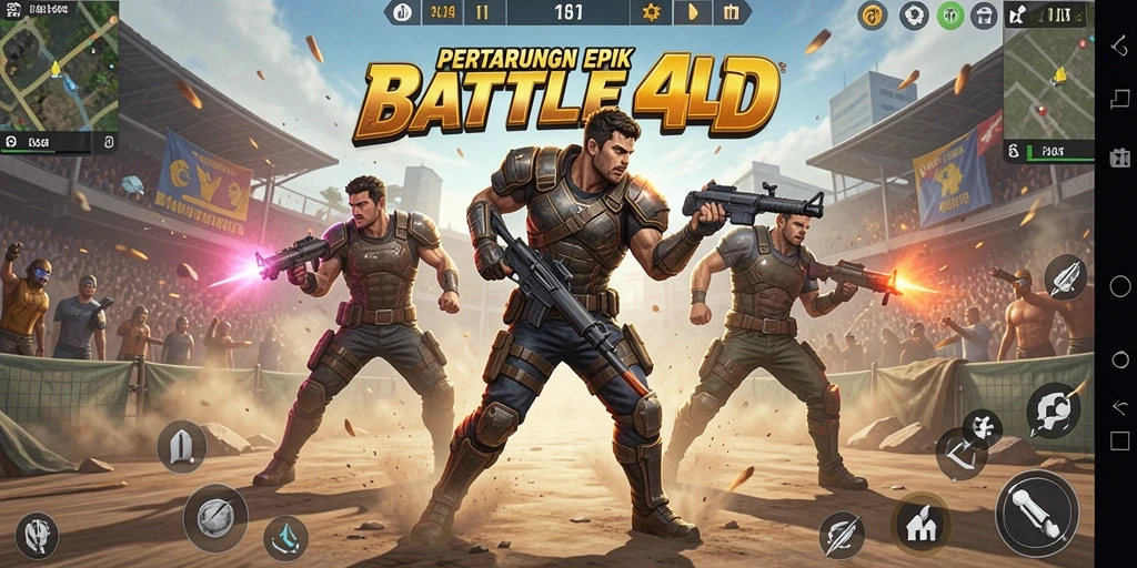 Tangkapan layar dari gameplay seru di OLLO4D Battle Royale.