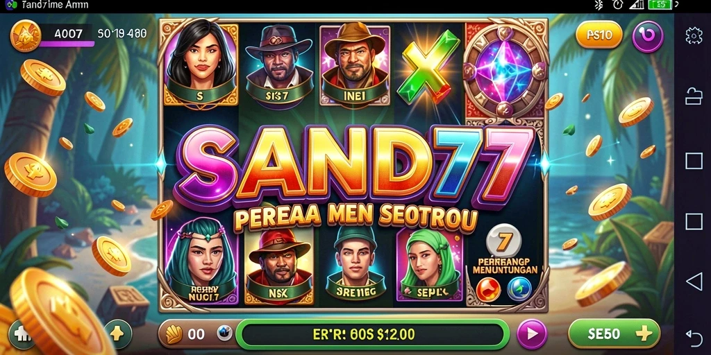 Tampilan antarmuka SAND77 dengan gameplay slot yang mendebarkan.